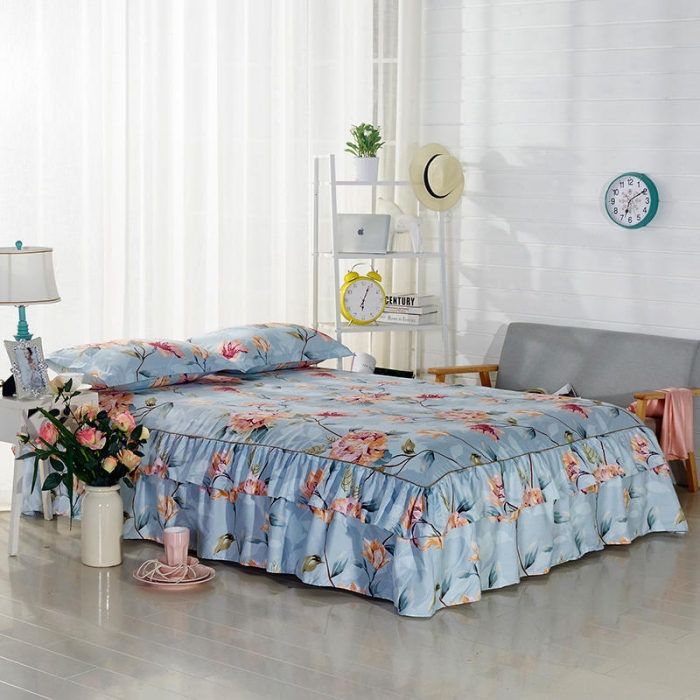 91家纺网 家纺一手货源 找家纺 梦柏 2020新款加厚磨毛四件套小版床裙款夏花红屿