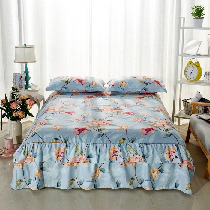 91家纺网 家纺一手货源 找家纺 梦柏 2020新款加厚磨毛四件套小版床裙款夏花红屿