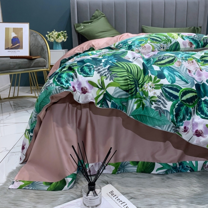 91家纺网 家纺一手货源 找家纺 （总）优然居 2020新款60S长绒棉贡缎数码印花嵌绳四件套