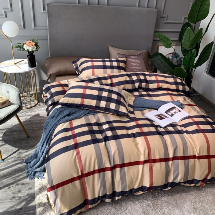 91家纺网 家纺一手货源 找家纺 优然居 2020新款60S长绒棉活性印花四件套 巴宝莉黄格