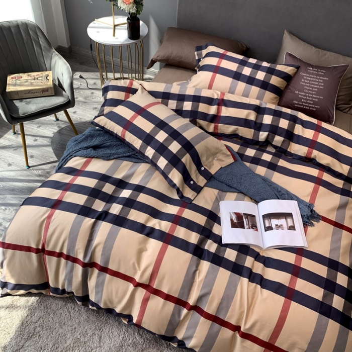 91家纺网 家纺一手货源 找家纺 优然居 2020新款60S长绒棉活性印花四件套 巴宝莉黄格