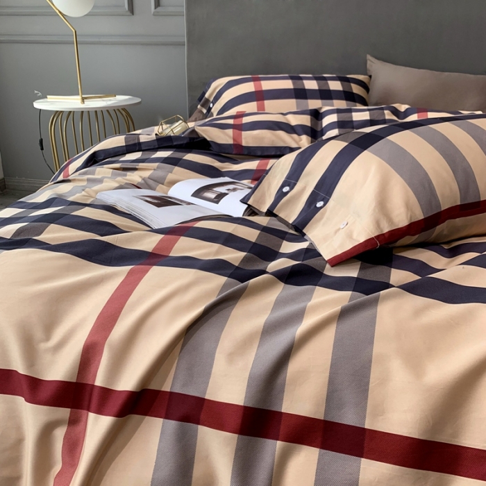 91家纺网 家纺一手货源 找家纺 优然居 2020新款60S长绒棉活性印花四件套 巴宝莉黄格