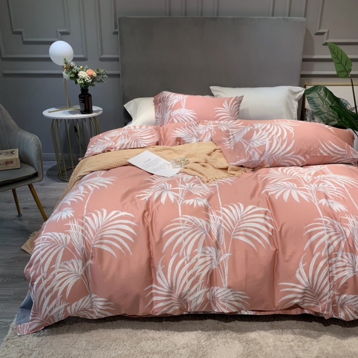 91家纺网 家纺一手货源 找家纺 优然居 2020新款60S长绒棉活性印花四件套 飘蕾粉