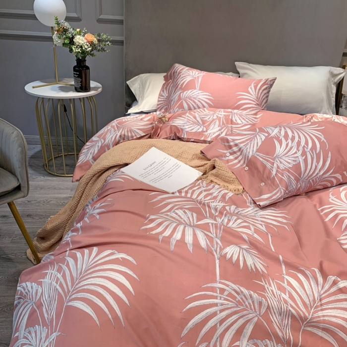 91家纺网 家纺一手货源 找家纺 优然居 2020新款60S长绒棉活性印花四件套 飘蕾粉