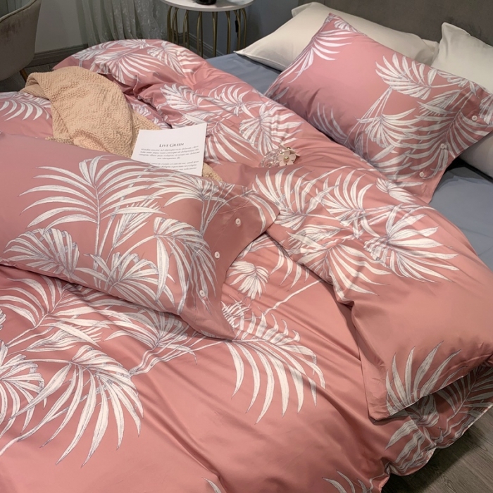 91家纺网 家纺一手货源 找家纺 优然居 2020新款60S长绒棉活性印花四件套 飘蕾粉