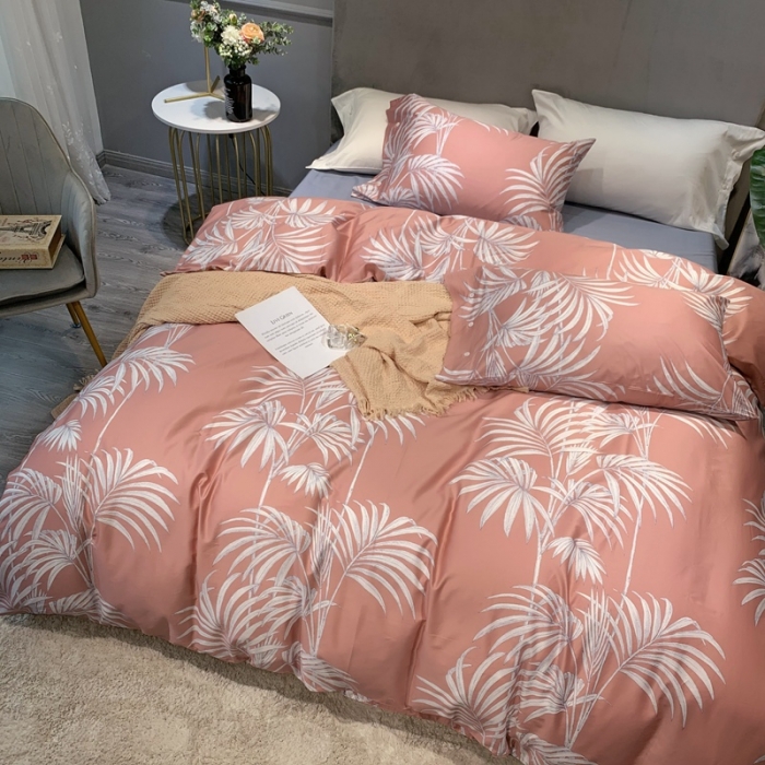 91家纺网 家纺一手货源 找家纺 优然居 2020新款60S长绒棉活性印花四件套 飘蕾粉