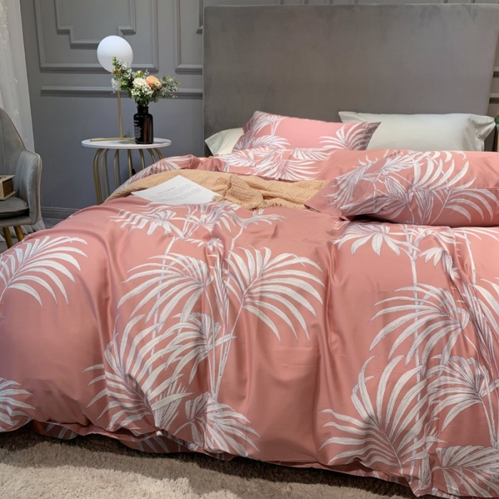 91家纺网 家纺一手货源 找家纺 优然居 2020新款60S长绒棉活性印花四件套 飘蕾粉