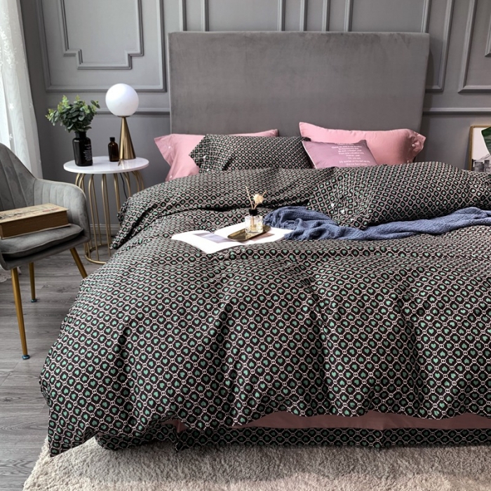 91家纺网 家纺一手货源 找家纺 优然居 2020新款60S长绒棉活性印花四件套 永恒绿