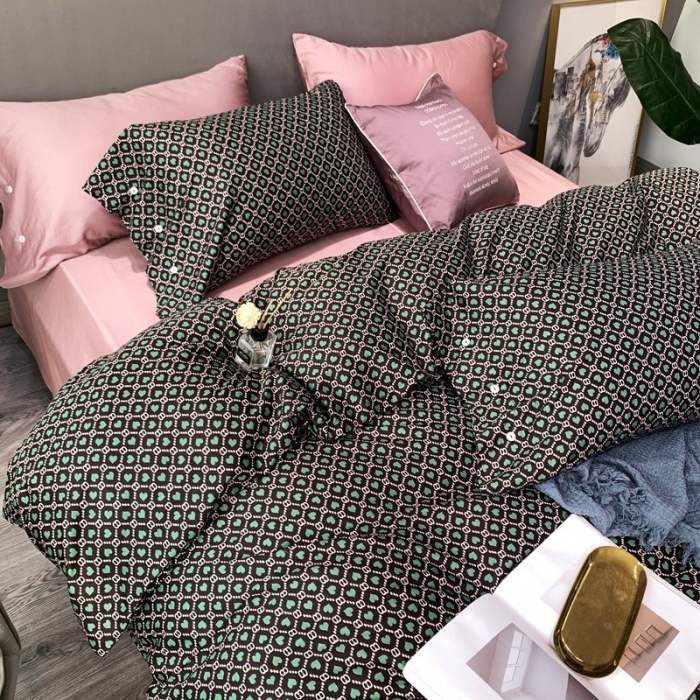 91家纺网 家纺一手货源 找家纺 优然居 2020新款60S长绒棉活性印花四件套 永恒绿