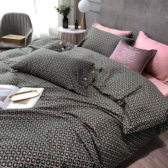 91家纺网 家纺一手货源 找家纺 优然居 2020新款60S长绒棉活性印花四件套 永恒绿