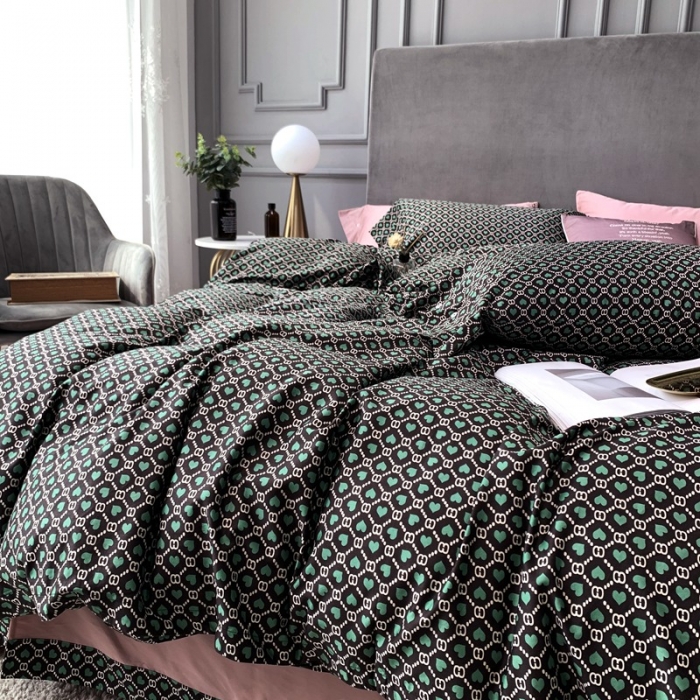 91家纺网 家纺一手货源 找家纺 优然居 2020新款60S长绒棉活性印花四件套 永恒绿