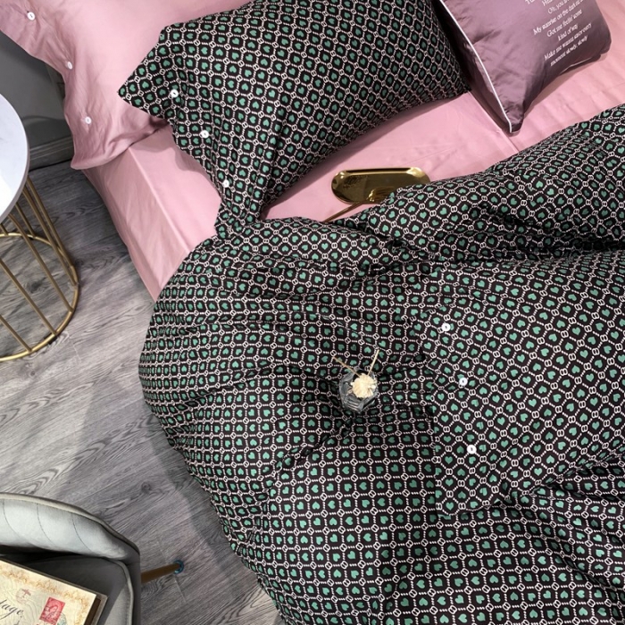 91家纺网 家纺一手货源 找家纺 优然居 2020新款60S长绒棉活性印花四件套 永恒绿