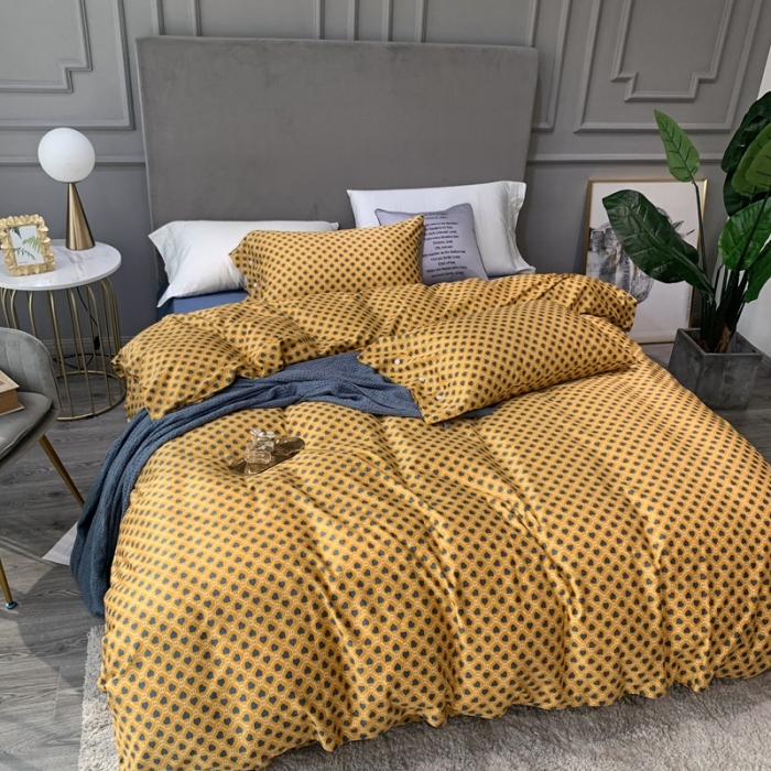 91家纺网 家纺一手货源 找家纺 优然居 2020新款60S长绒棉活性印花四件套 永恒黄