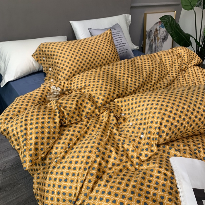 91家纺网 家纺一手货源 找家纺 优然居 2020新款60S长绒棉活性印花四件套 永恒黄