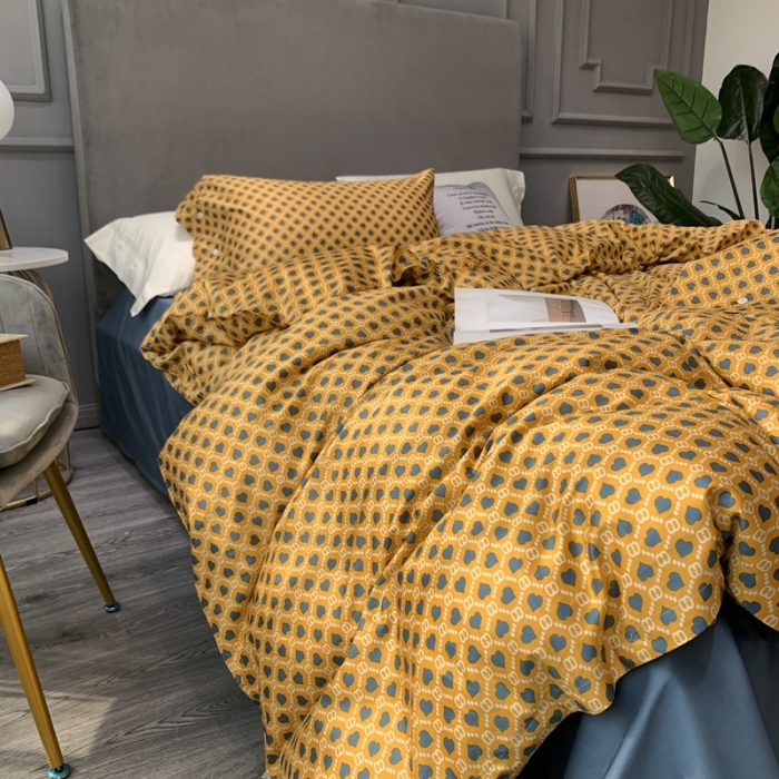 91家纺网 家纺一手货源 找家纺 优然居 2020新款60S长绒棉活性印花四件套 永恒黄