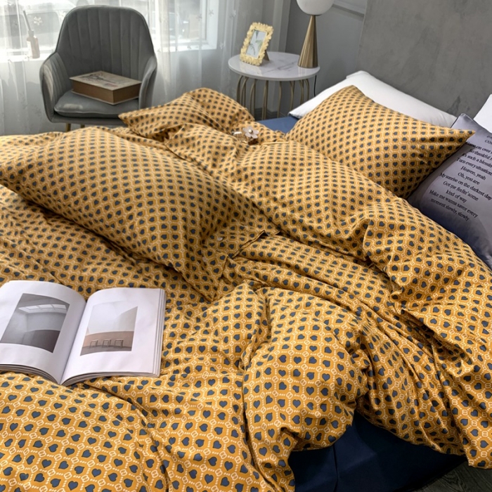 91家纺网 家纺一手货源 找家纺 优然居 2020新款60S长绒棉活性印花四件套 永恒黄