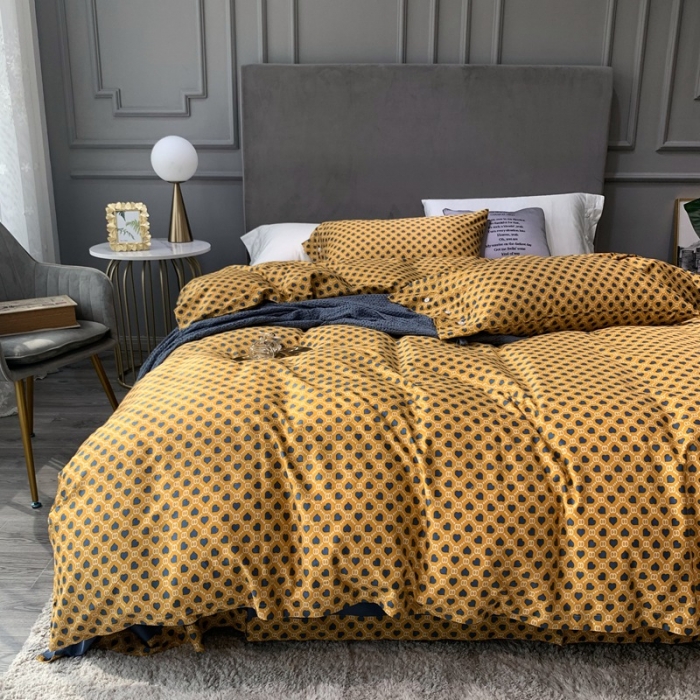 91家纺网 家纺一手货源 找家纺 优然居 2020新款60S长绒棉活性印花四件套 永恒黄