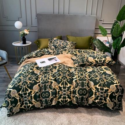 优然居 2020新款60S长绒棉活性印花四件套 温格拉墨绿