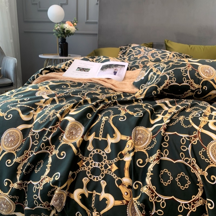 91家纺网 家纺一手货源 找家纺 优然居 2020新款60S长绒棉活性印花四件套 温格拉墨绿