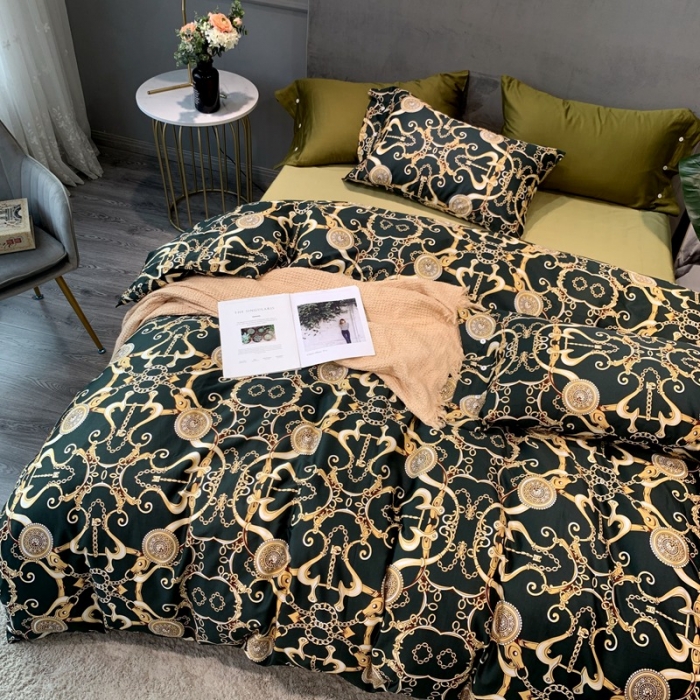 91家纺网 家纺一手货源 找家纺 优然居 2020新款60S长绒棉活性印花四件套 温格拉墨绿