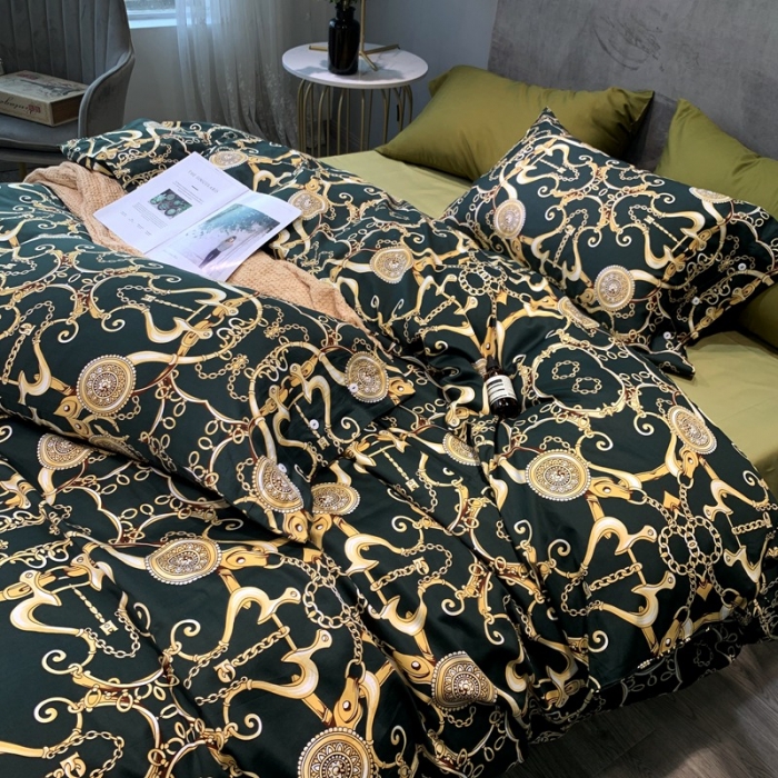 91家纺网 家纺一手货源 找家纺 优然居 2020新款60S长绒棉活性印花四件套 温格拉墨绿