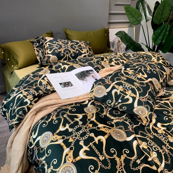 91家纺网 家纺一手货源 找家纺 优然居 2020新款60S长绒棉活性印花四件套 温格拉墨绿