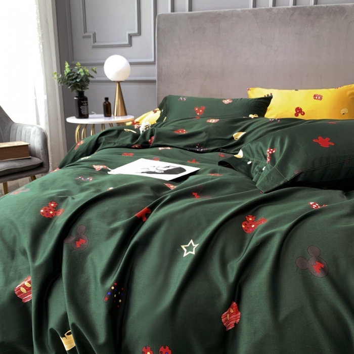 91家纺网 家纺一手货源 找家纺 优然居 2020新款60S长绒棉活性印花四件套 安宝乐绿色