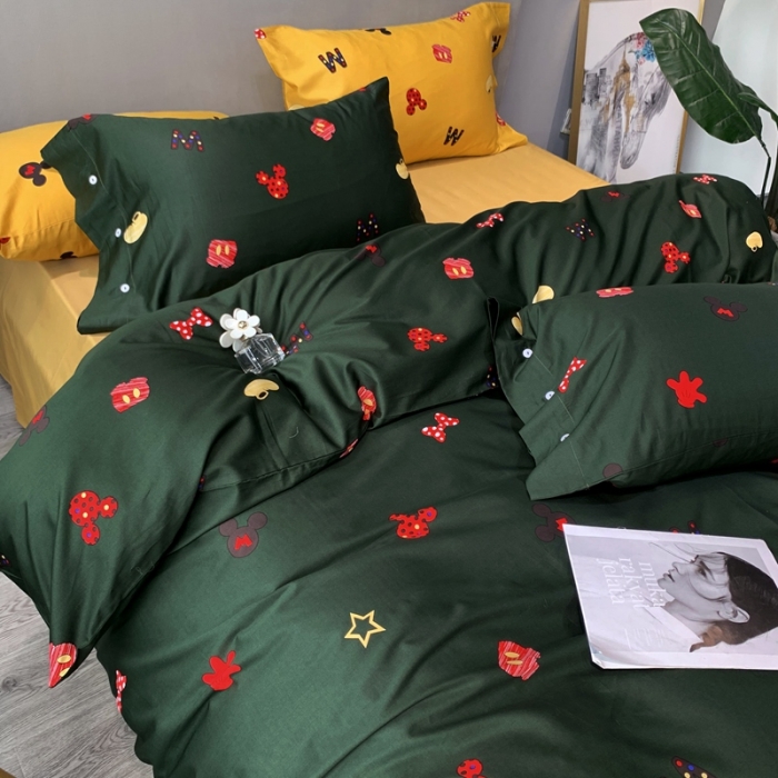 91家纺网 家纺一手货源 找家纺 优然居 2020新款60S长绒棉活性印花四件套 安宝乐绿色