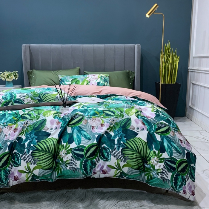 91家纺网 家纺一手货源 找家纺 优然居2020新款60S长绒棉贡缎数码印花嵌绳四件套花漾物语