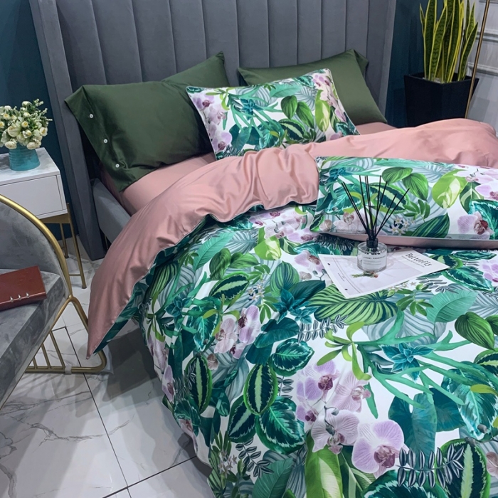 91家纺网 家纺一手货源 找家纺 优然居2020新款60S长绒棉贡缎数码印花嵌绳四件套花漾物语