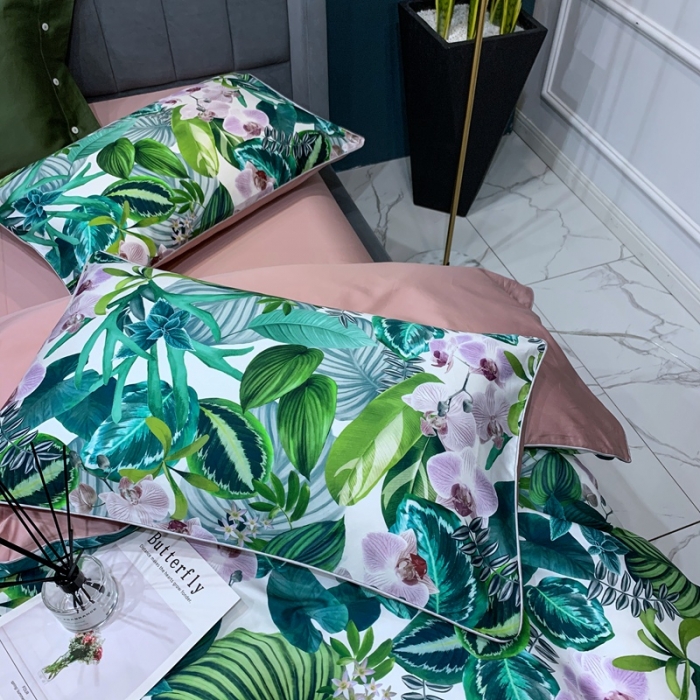 91家纺网 家纺一手货源 找家纺 优然居2020新款60S长绒棉贡缎数码印花嵌绳四件套花漾物语