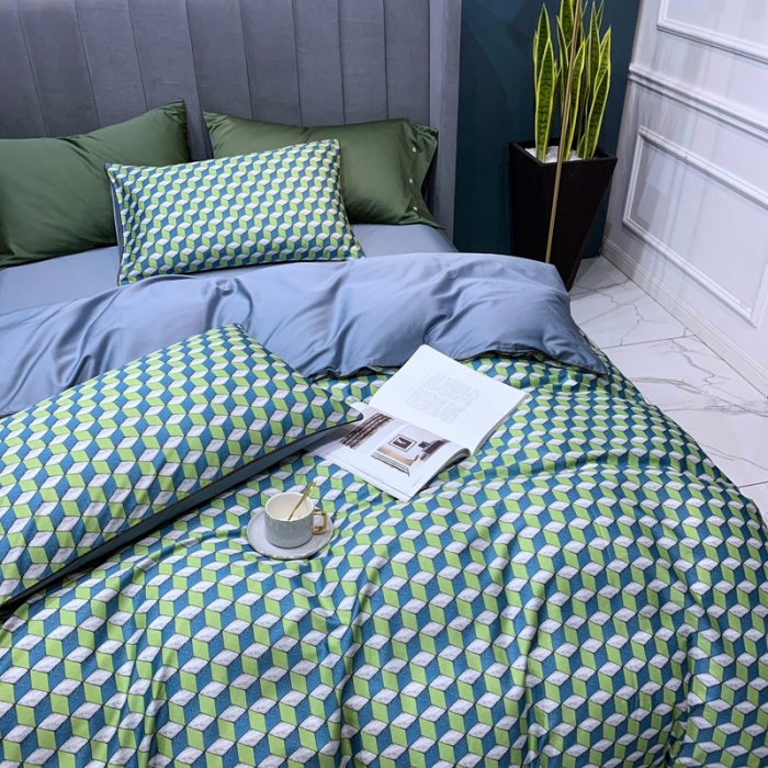 91家纺网 家纺一手货源 找家纺 优然居2020新款60S长绒棉贡缎数码印花嵌绳四件套律动时光