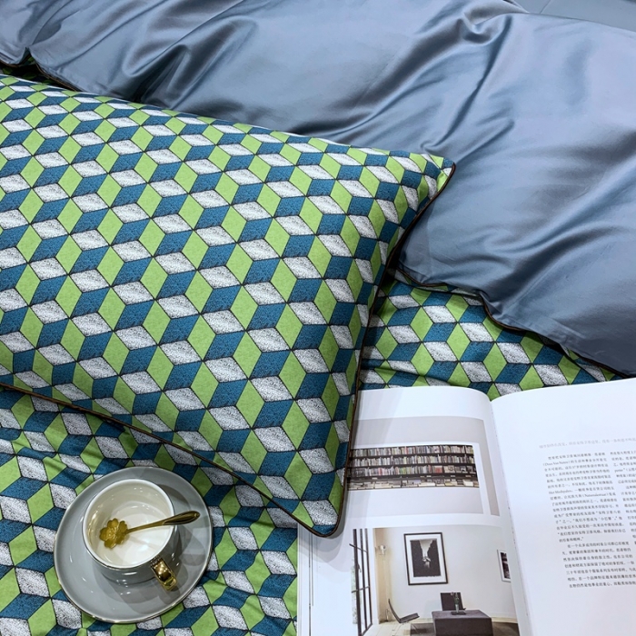 91家纺网 家纺一手货源 找家纺 优然居2020新款60S长绒棉贡缎数码印花嵌绳四件套律动时光