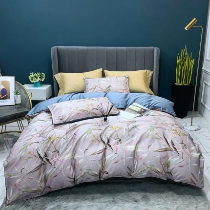 91家纺网 家纺一手货源 找家纺 优然居2020新款60S长绒棉贡缎数码印花嵌绳四件套漫叶迷莎