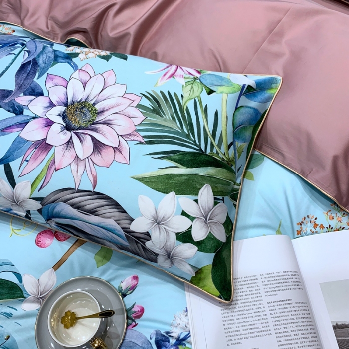 91家纺网 家纺一手货源 找家纺 优然居2020新款60S长绒棉贡缎数码印花嵌绳四件套盛夏光年