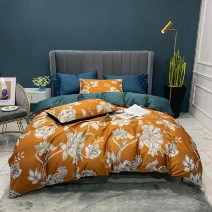 91家纺网 家纺一手货源 找家纺 优然居 2020新款60S长绒棉贡缎数码印花嵌绳四件套雅致咖