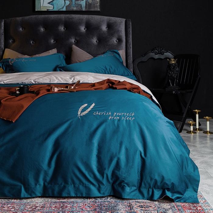 91家纺网 家纺一手货源 找家纺 澳萝拉 2020新款60支长绒棉四件套 宝石蓝