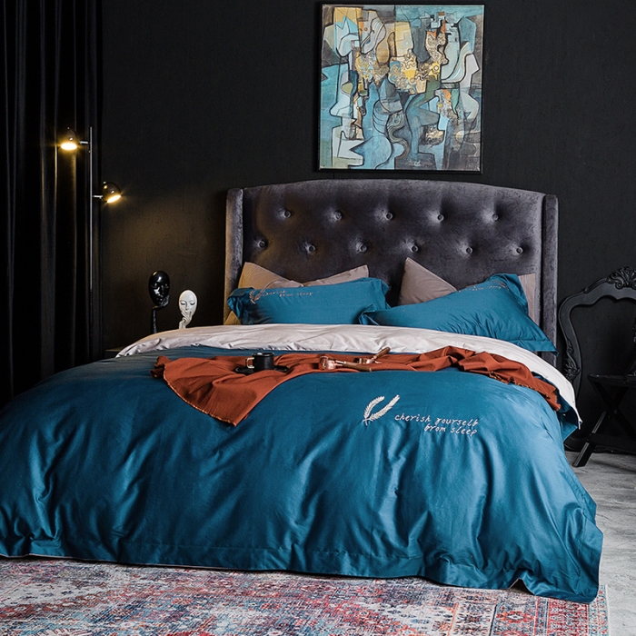 91家纺网 家纺一手货源 找家纺 澳萝拉 2020新款60支长绒棉四件套 宝石蓝