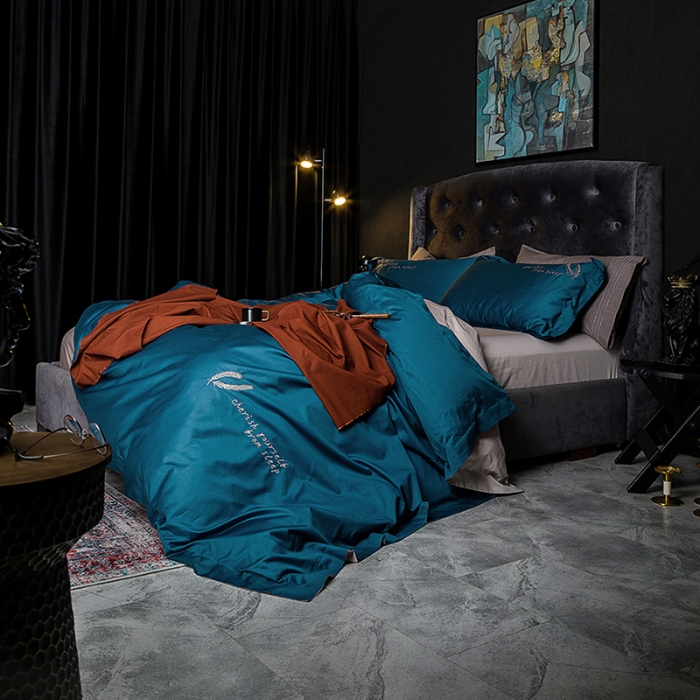 91家纺网 家纺一手货源 找家纺 澳萝拉 2020新款60支长绒棉四件套 宝石蓝