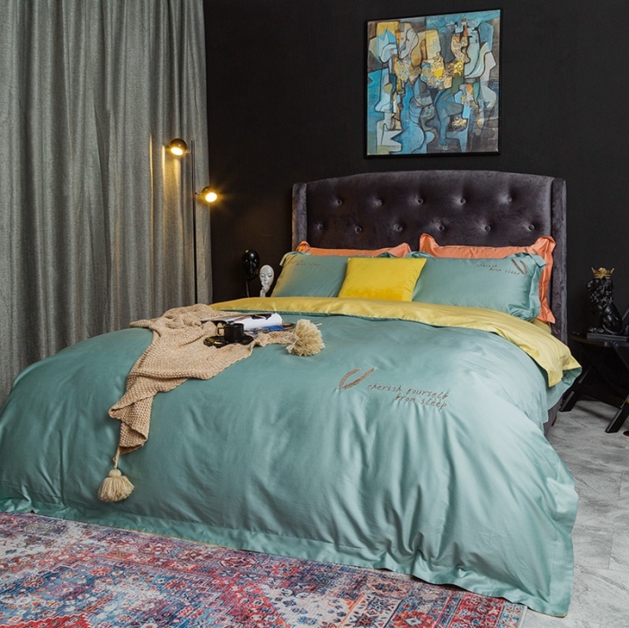 91家纺网 家纺一手货源 找家纺 澳萝拉 2020新款60支长绒棉四件套 冰晶蓝