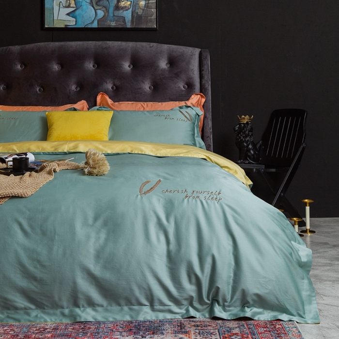 91家纺网 家纺一手货源 找家纺 澳萝拉 2020新款60支长绒棉四件套 冰晶蓝