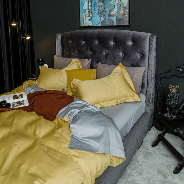 91家纺网 家纺一手货源 找家纺 澳萝拉 2020新款60支长绒棉四件套 柠檬黄