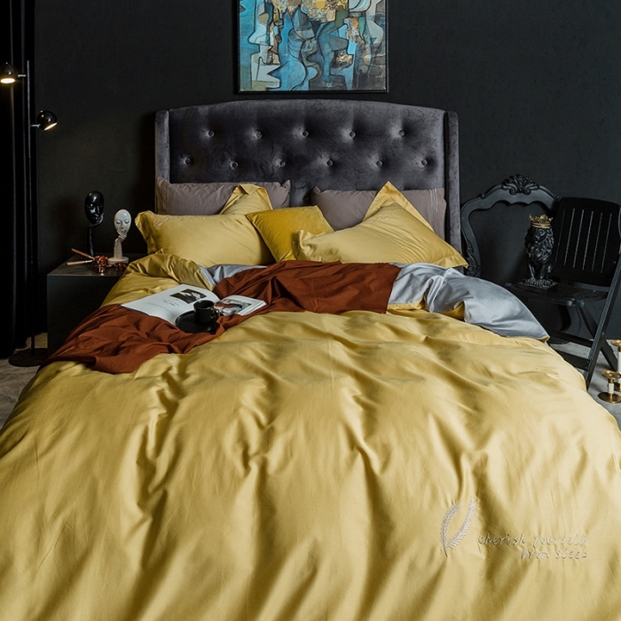 91家纺网 家纺一手货源 找家纺 澳萝拉 2020新款60支长绒棉四件套 柠檬黄