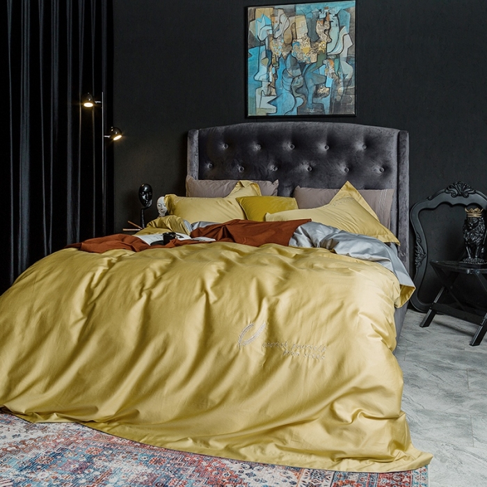 91家纺网 家纺一手货源 找家纺 澳萝拉 2020新款60支长绒棉四件套 柠檬黄