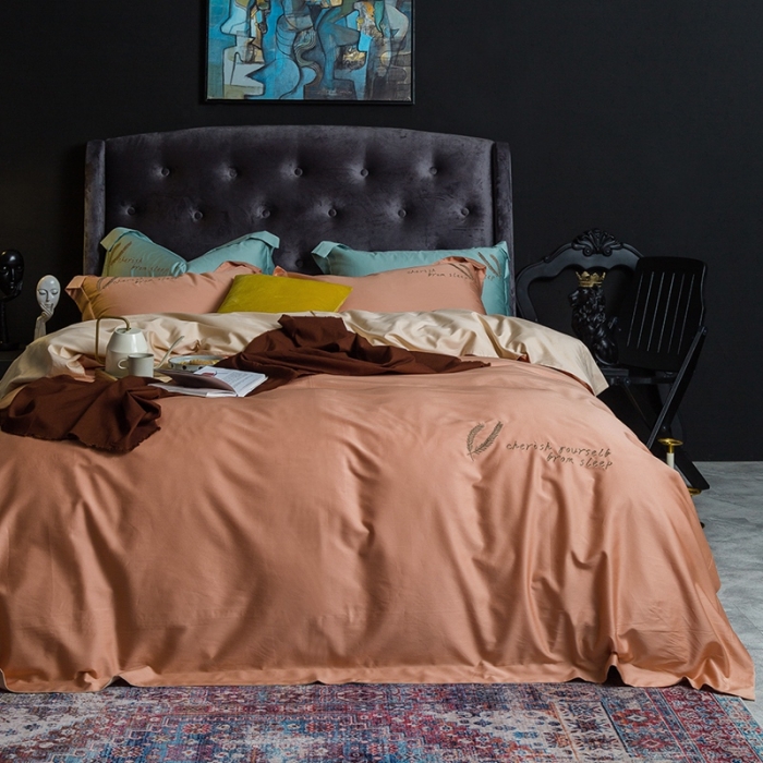 91家纺网 家纺一手货源 找家纺 澳萝拉 2020新款60支长绒棉四件套 珊瑚橙