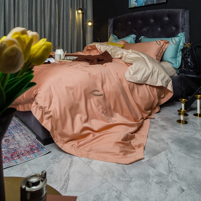 91家纺网 家纺一手货源 找家纺 澳萝拉 2020新款60支长绒棉四件套 珊瑚橙