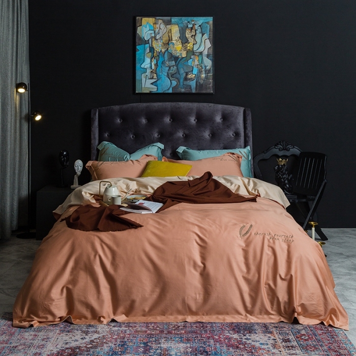 91家纺网 家纺一手货源 找家纺 澳萝拉 2020新款60支长绒棉四件套 珊瑚橙