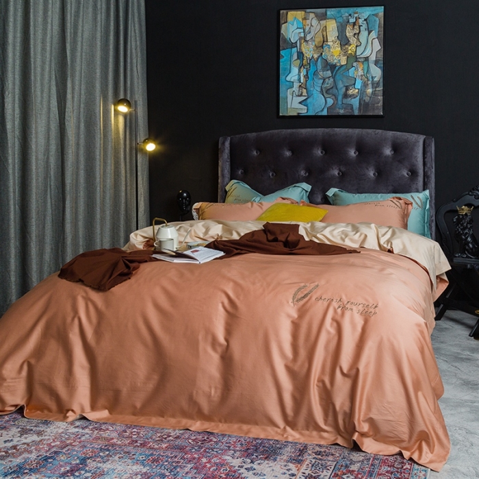 91家纺网 家纺一手货源 找家纺 澳萝拉 2020新款60支长绒棉四件套 珊瑚橙