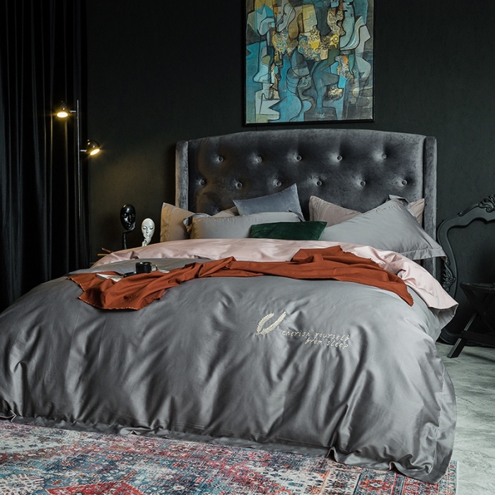 91家纺网 家纺一手货源 找家纺 澳萝拉 2020新款60支长绒棉四件套 绅士灰