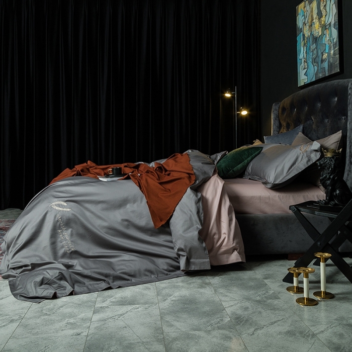 91家纺网 家纺一手货源 找家纺 澳萝拉 2020新款60支长绒棉四件套 绅士灰